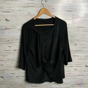 Ischiko  black blouse ruched size medium long sleeve